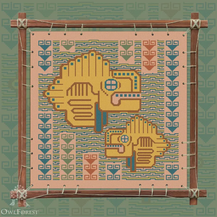 Печатная схема для вышивания «Индейские мотивы. Рыбы» 5 цветов