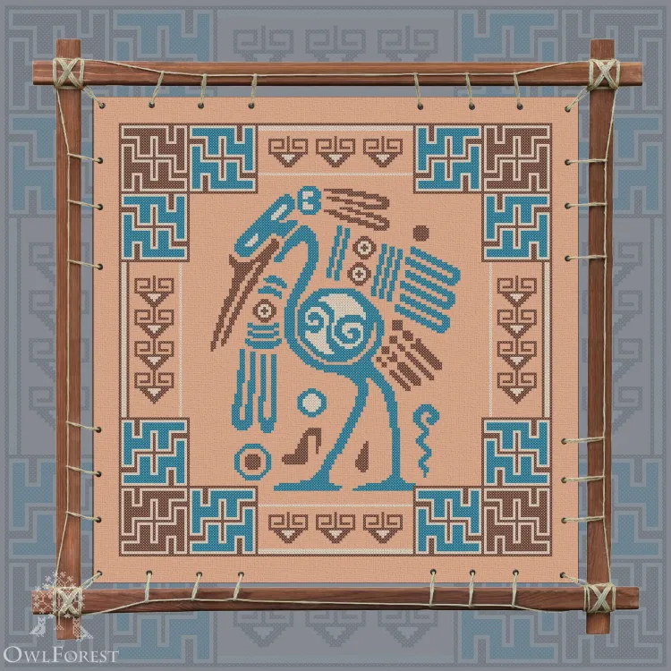 Печатная схема для вышивания «Индейские мотивы. Цапля» 3 цвета