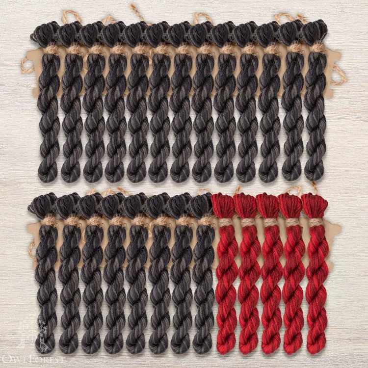 Набор ниток OwlForest для схемы «Красное и чёрное» (DMC)