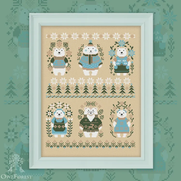 Бесплатная схема для вышивания «Медвежий Новый год. Белые медведи»