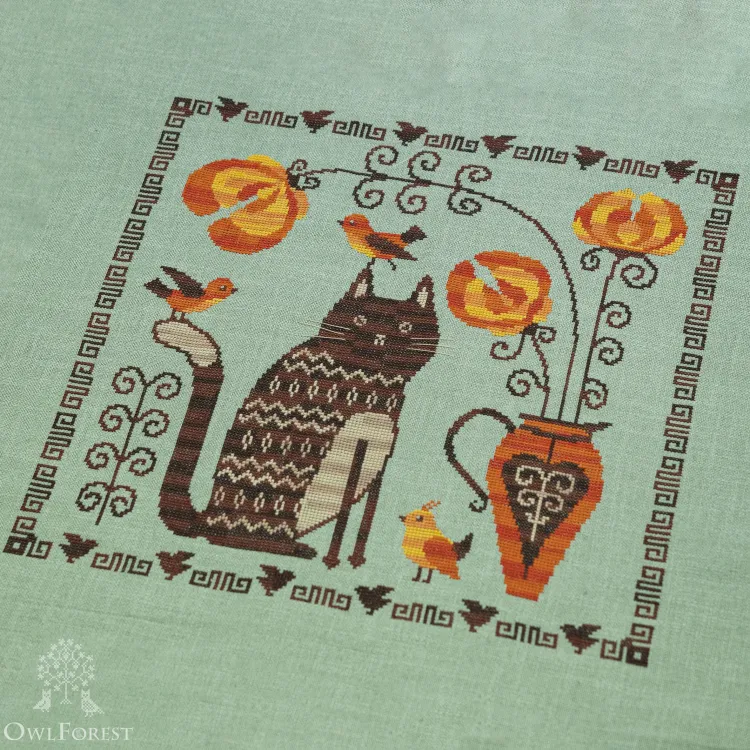 Схема для вышивания «Кот и орнитология»