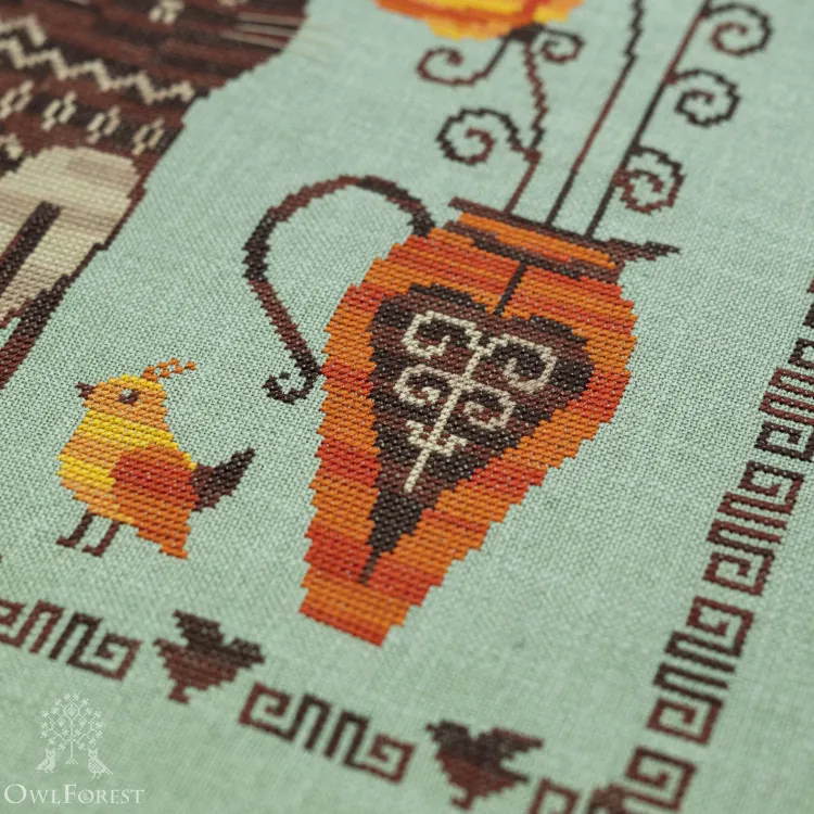 Схема для вышивания «Кот и орнитология»