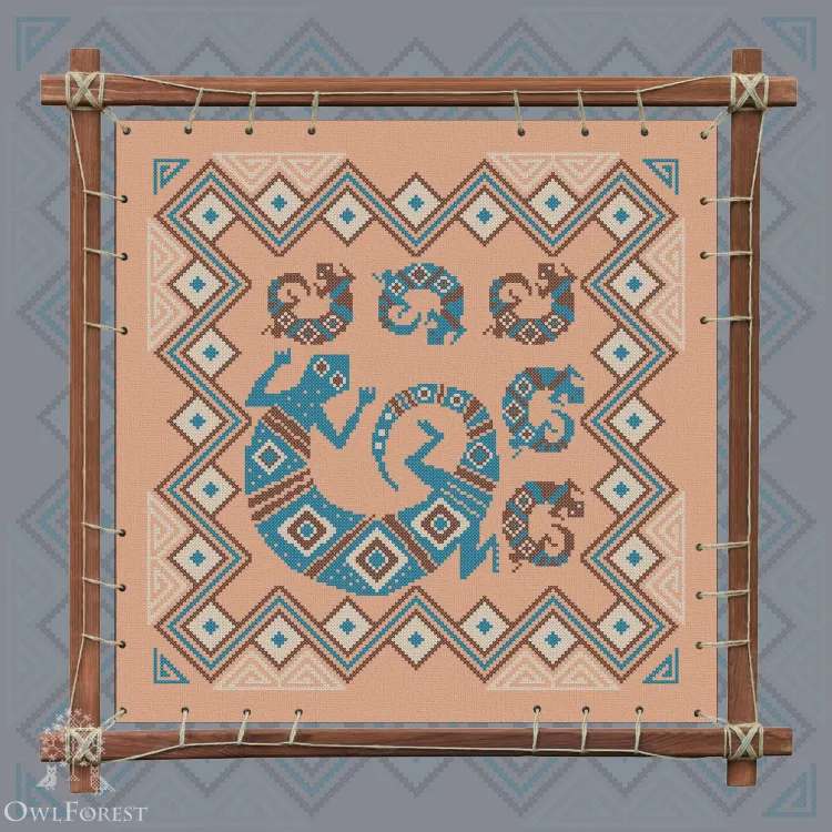 Печатная схема «Индейские мотивы. Ящерицы» 3 цвета