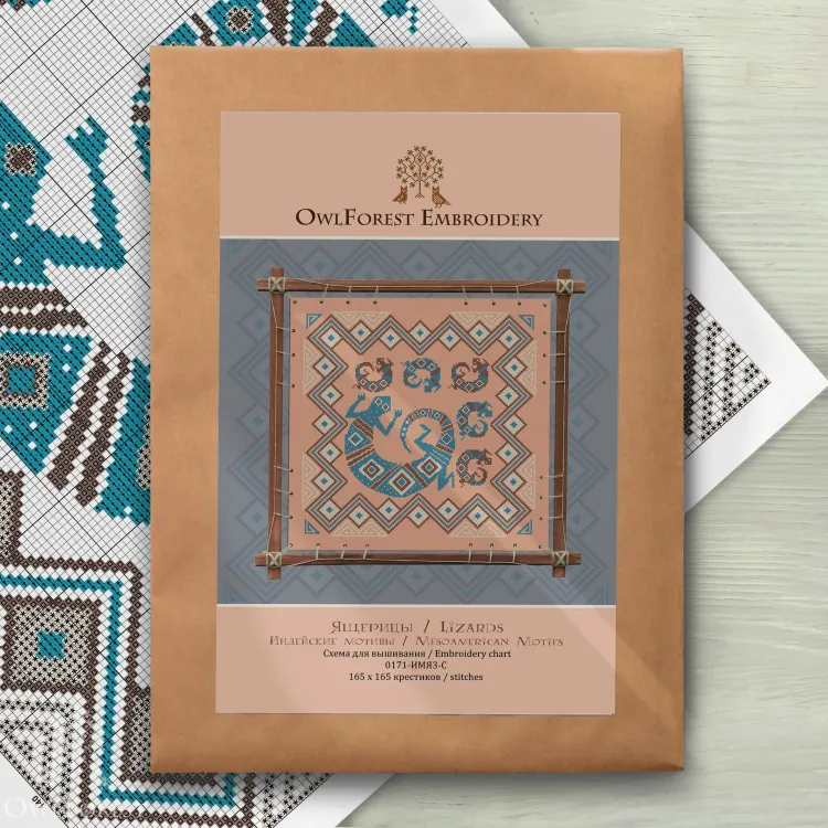 Печатная схема «Индейские мотивы. Ящерицы» 3 цвета