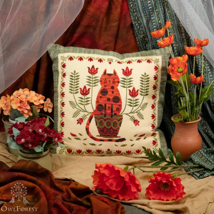 Схема для вышивания «Кот и цветоводство»