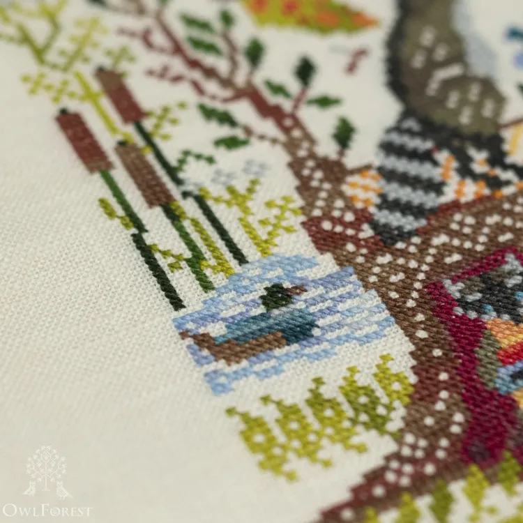 Схема для вышивания «Лесные домишки. Еноты» 