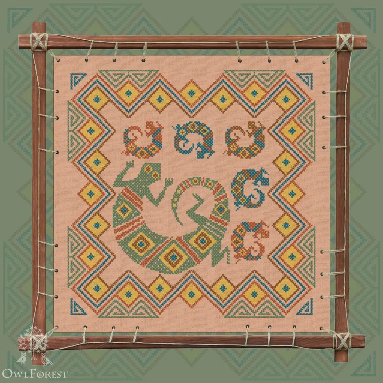 Печатная схема «Индейские мотивы. Ящерицы» 5 цветов