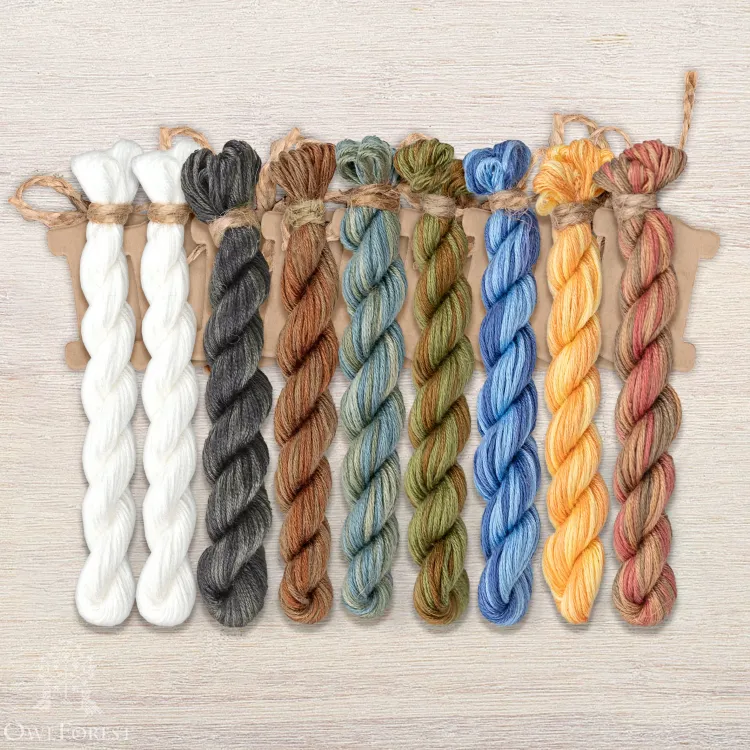 Набор ниток OwlForest для схемы «Кружевные птички. Синички» (ПНК)