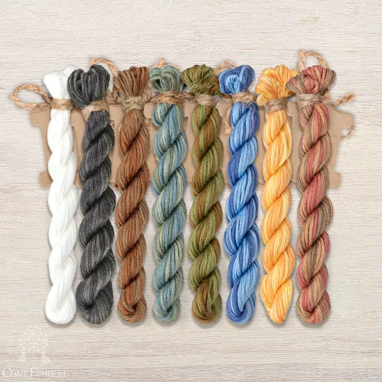 Набор ниток OwlForest для схемы «Кружевные птички. Синички» (ПНК)