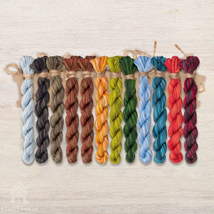 Набор ниток OwlForest для схемы «Лесные домишки. Еноты» (DMC)