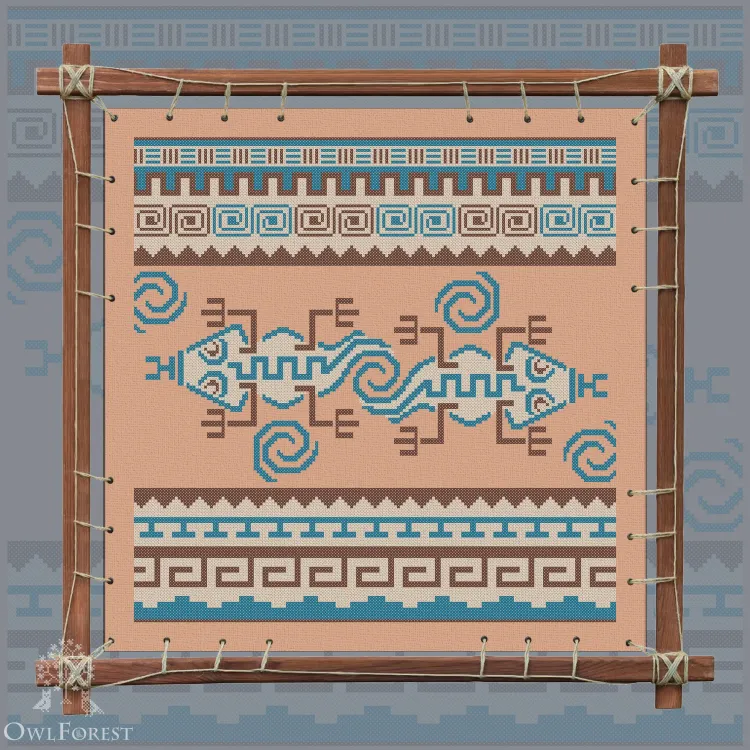 Печатная схема для вышивания «Индейские мотивы. Гекконы» 3 цвета