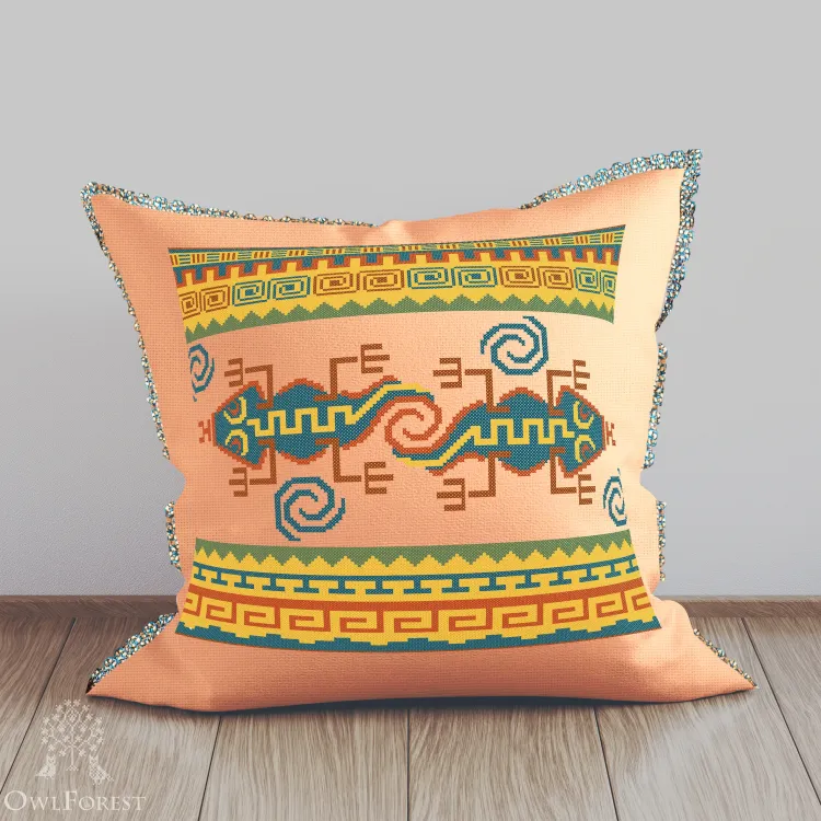 Печатная схема для вышивания «Индейские мотивы. Гекконы» 5 цветов