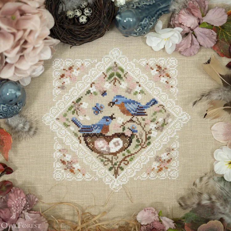 Схема для вышивания «Кружевные птички. Синешейки»