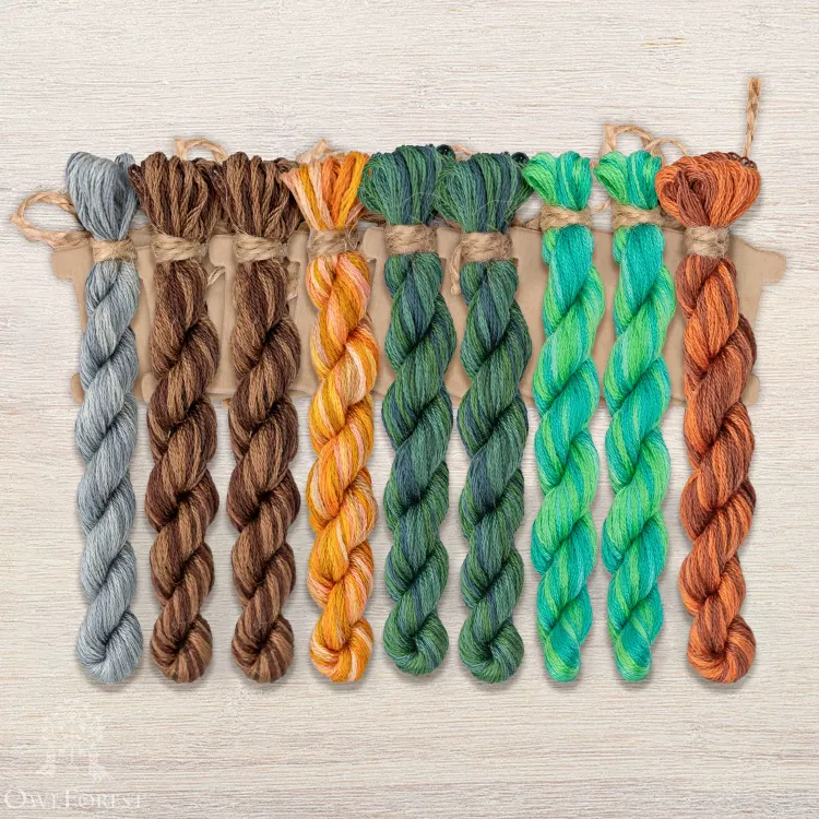 Набор ниток OwlForest для схемы «Ночные трели изумрудных птиц» (DMC)