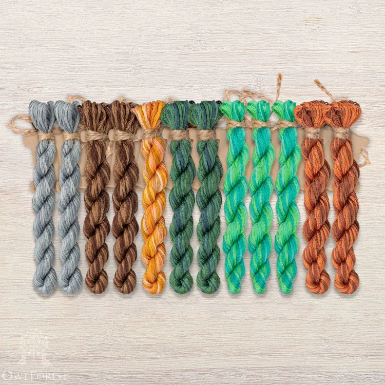 Набор ниток OwlForest для схемы «Ночные трели изумрудных птиц» (DMC)