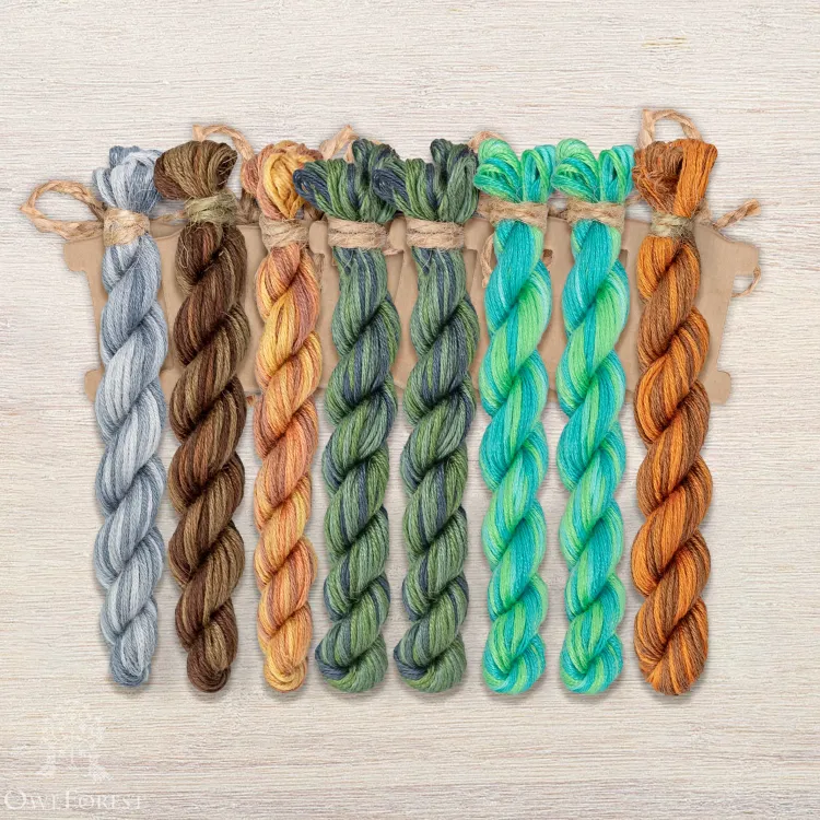 Набор ниток OwlForest для схемы «Ночные трели изумрудных птиц» (ПНК)