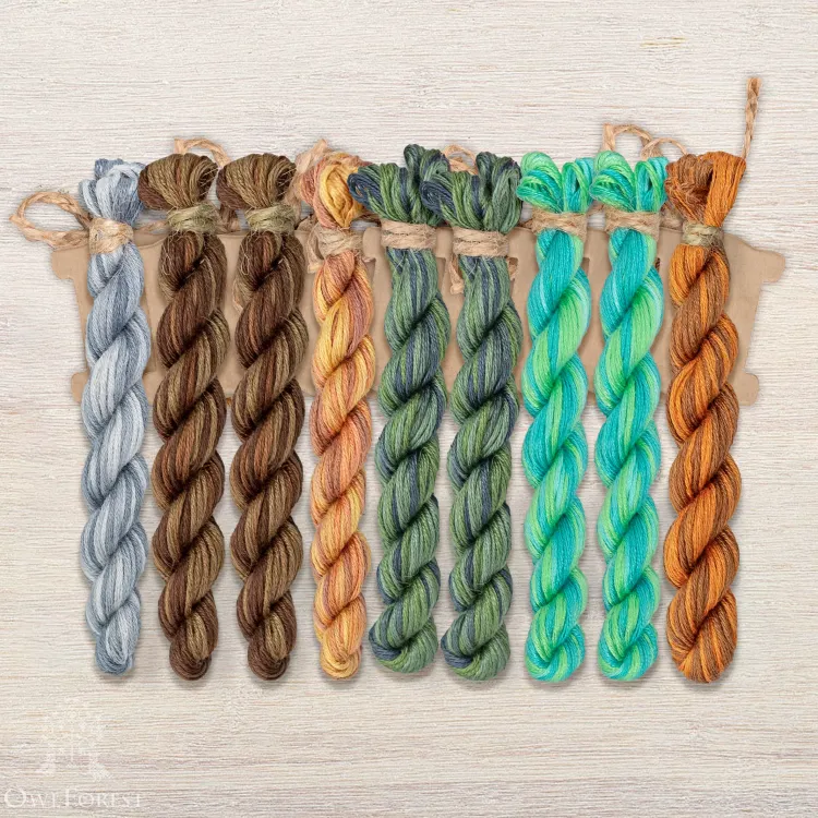 Набор ниток OwlForest для схемы «Ночные трели изумрудных птиц» (ПНК)