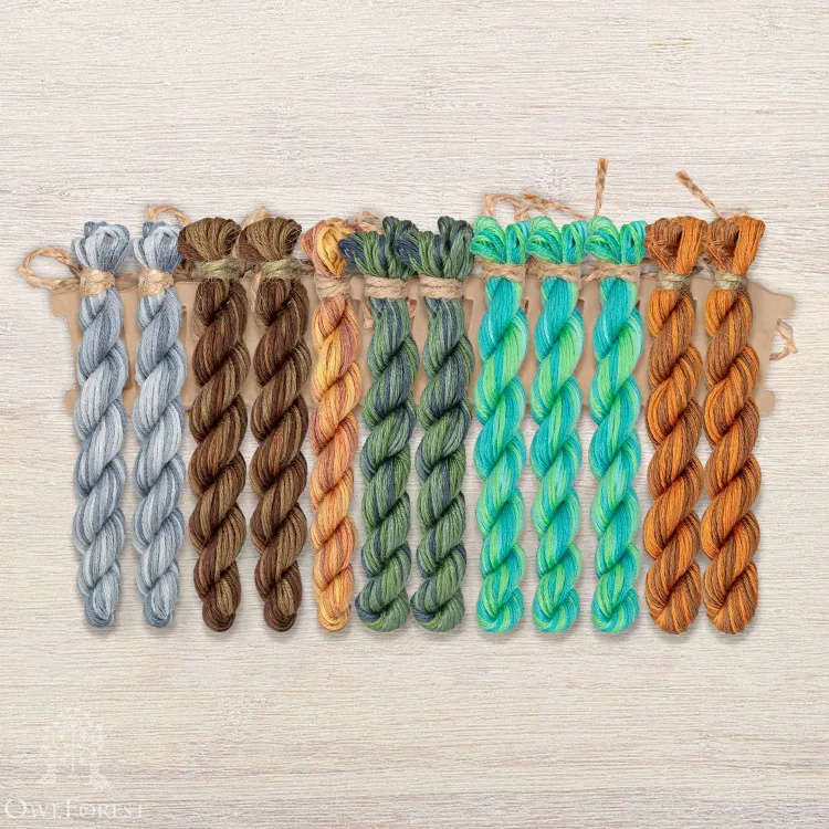 Набор ниток OwlForest для схемы «Ночные трели изумрудных птиц» (ПНК)