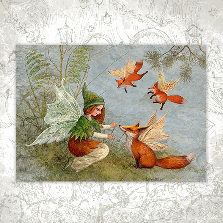 Открытка «Феечка и лисы»