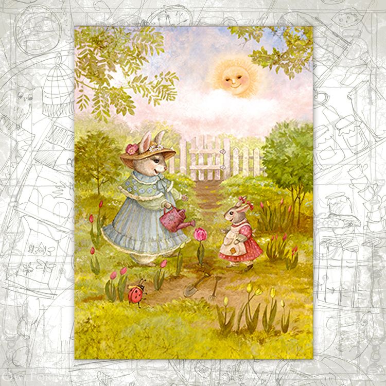 Открытка «Цветы и зайки»