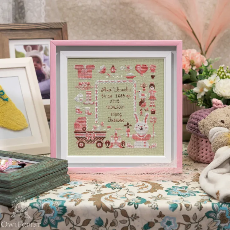 Схема для вышивания «Метрика. Девочка-зайчик»