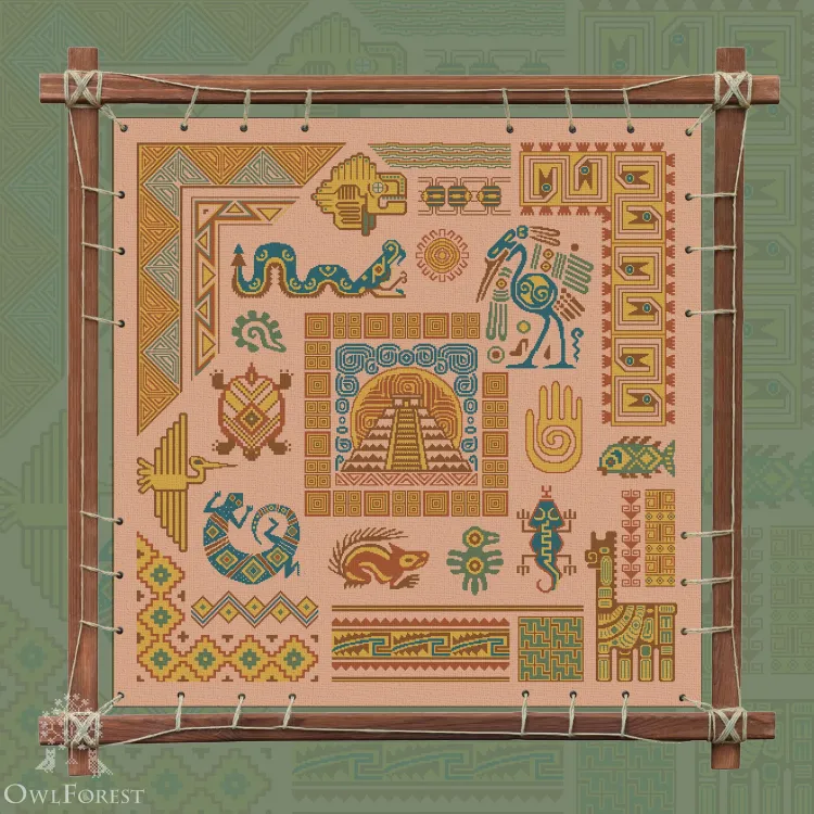 Буклет со схемой для вышивания «Индейские мотивы. Панно» 5 цветов