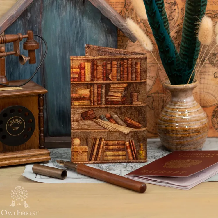 Обложка на паспорт «Книжный шкаф»