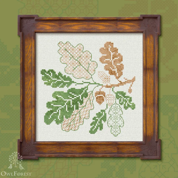 Бесплатная схема для вышивания «Ветка дуба»