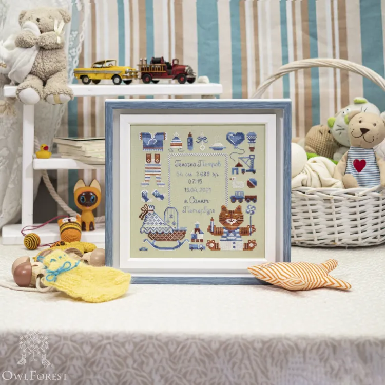 Схема для вышивания «Метрика. Мальчик-котик»