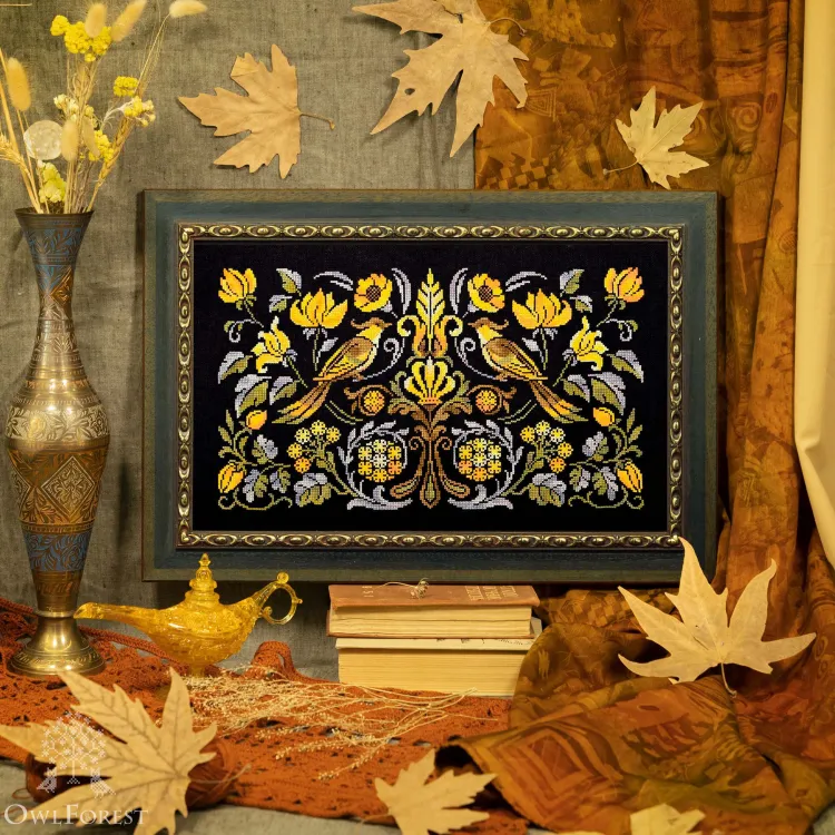 Схема для вышивания «Ночные трели янтарных птиц»