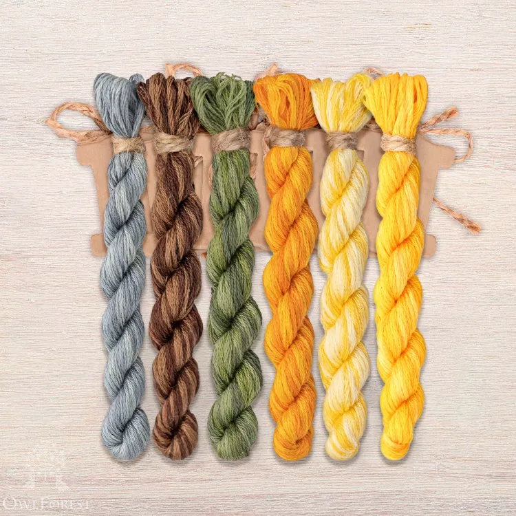 Набор ниток OwlForest для схемы «Ночные трели янтарных птиц» (DMC)