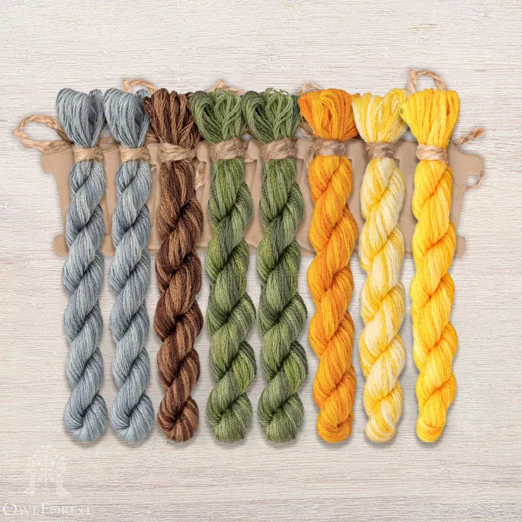 Набор ниток OwlForest для схемы «Ночные трели янтарных птиц» (DMC)