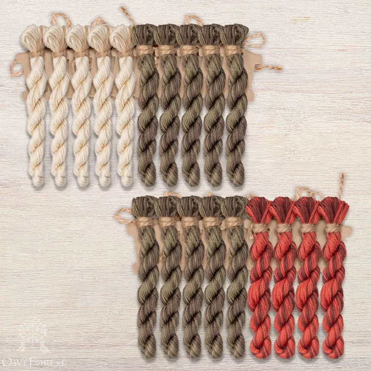 Набор ниток OwlForest для схемы «Алиса в Стране Чудес» (DMC) трехцветный вариант