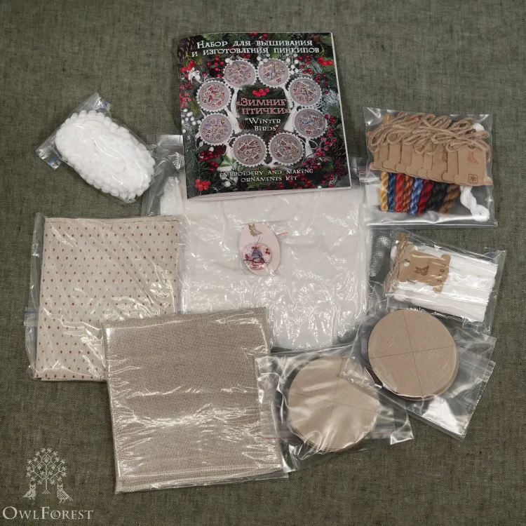 Набор для вышивания и изготовления пинкипов «Зимние птички»