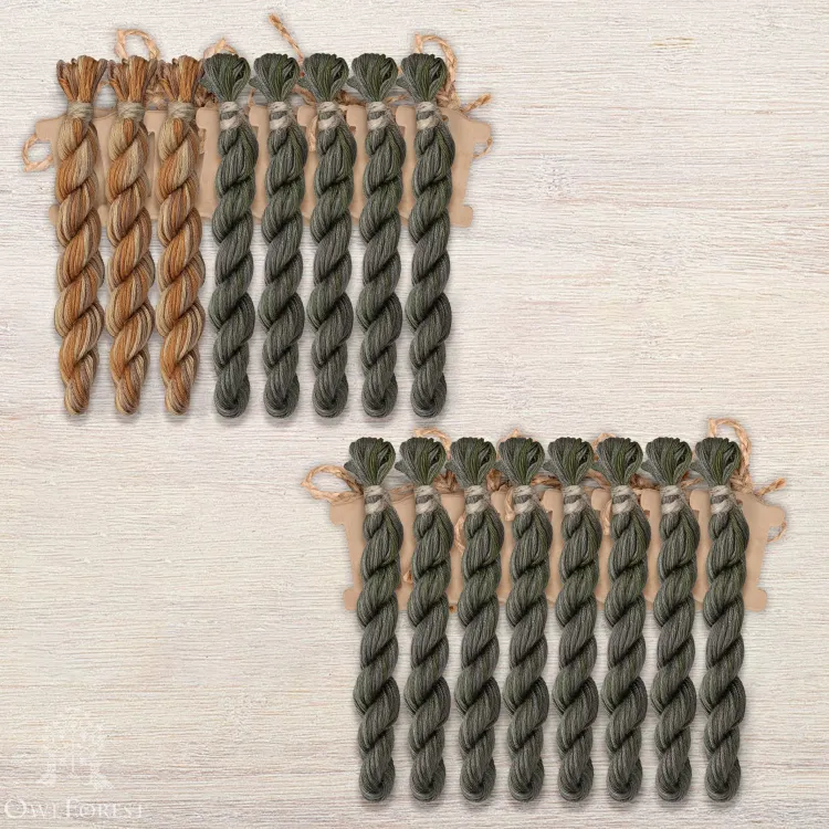 Набор ниток OwlForest для схемы «Семплер с желудями» (ПНК) двухцветный вариант