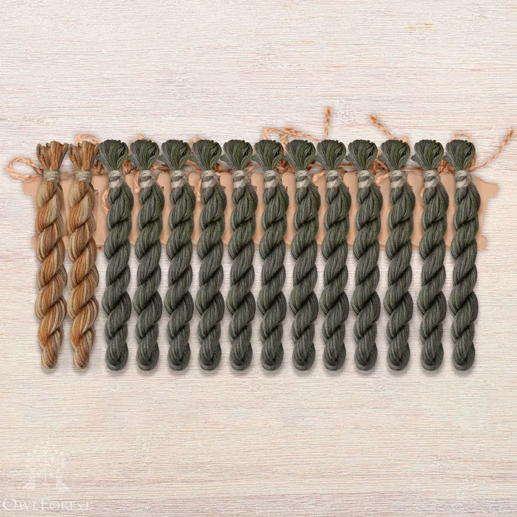 Набор ниток OwlForest для схемы «Семплер с желудями» (ПНК) двухцветный вариант