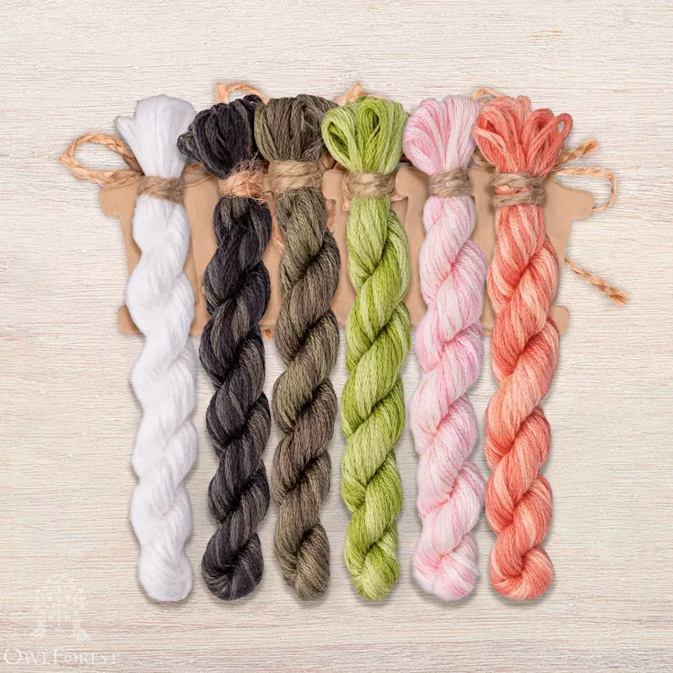 Набор ниток OwlForest для схемы «Персиковые журавли» (DMC)