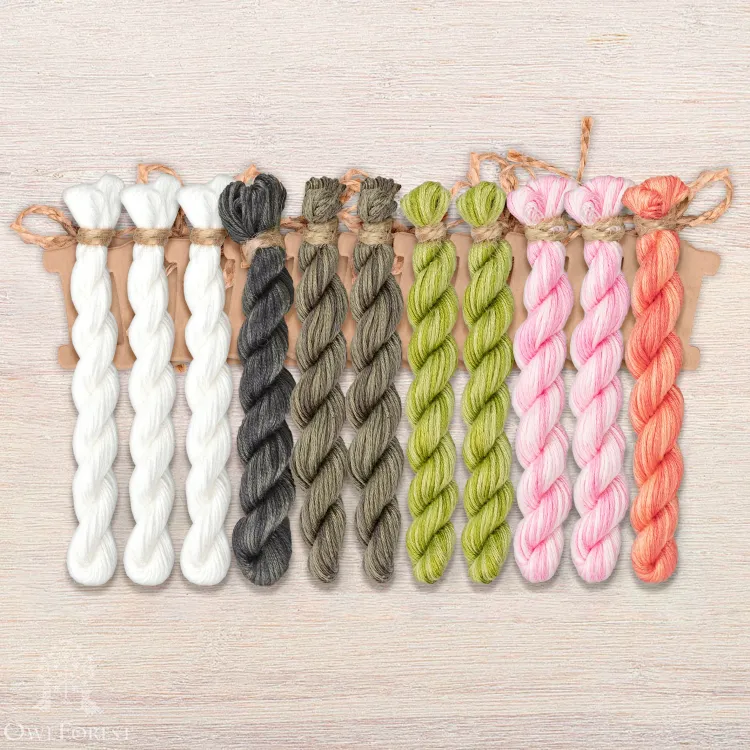 Набор ниток OwlForest для схемы «Персиковые журавли» (ПНК им. Кирова)