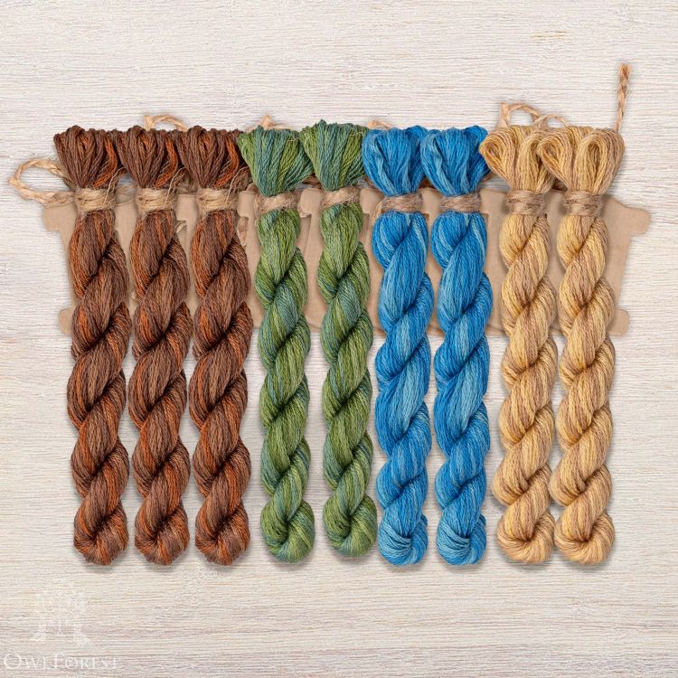 Набор ниток OwlForest для схемы «Ночные трели бирюзовых птиц» (DMC)