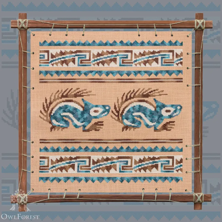 Печатная схема  для вышивания «Индейские мотивы. Белки» 3 цвета