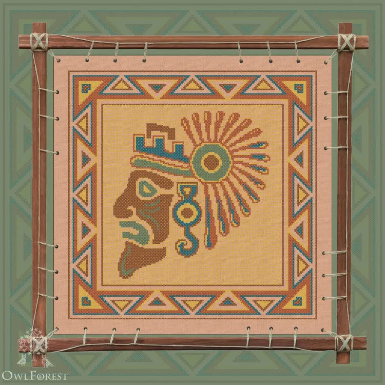 Печатная схема  для вышивания «Индейские мотивы. Индеец» 5 цветов