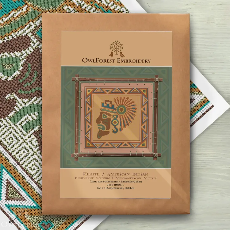 Печатная схема  для вышивания «Индейские мотивы. Индеец» 5 цветов